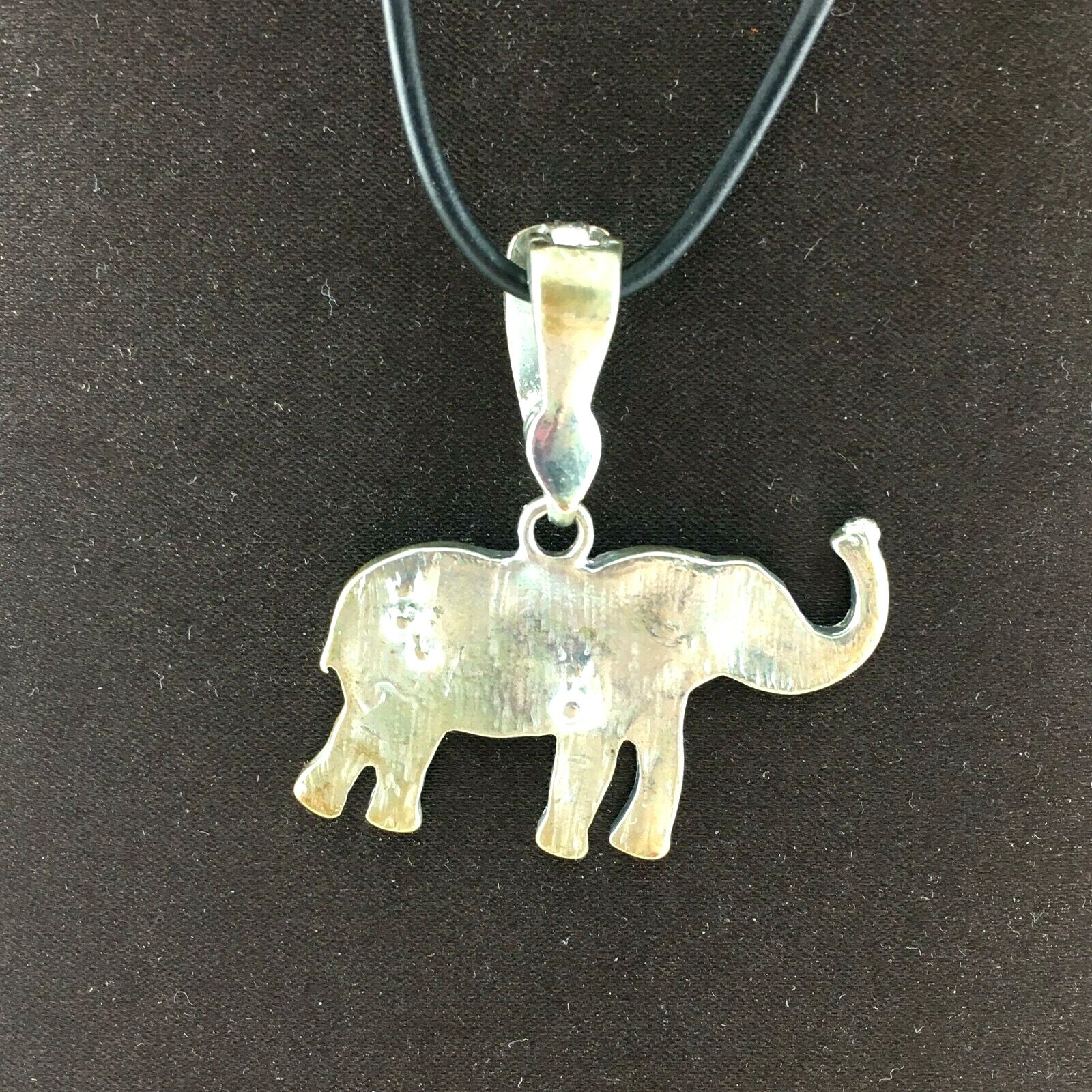 Elephant Enamel Silvertone Rhinestones Lobster Clasp Slide Black Cord Necklace