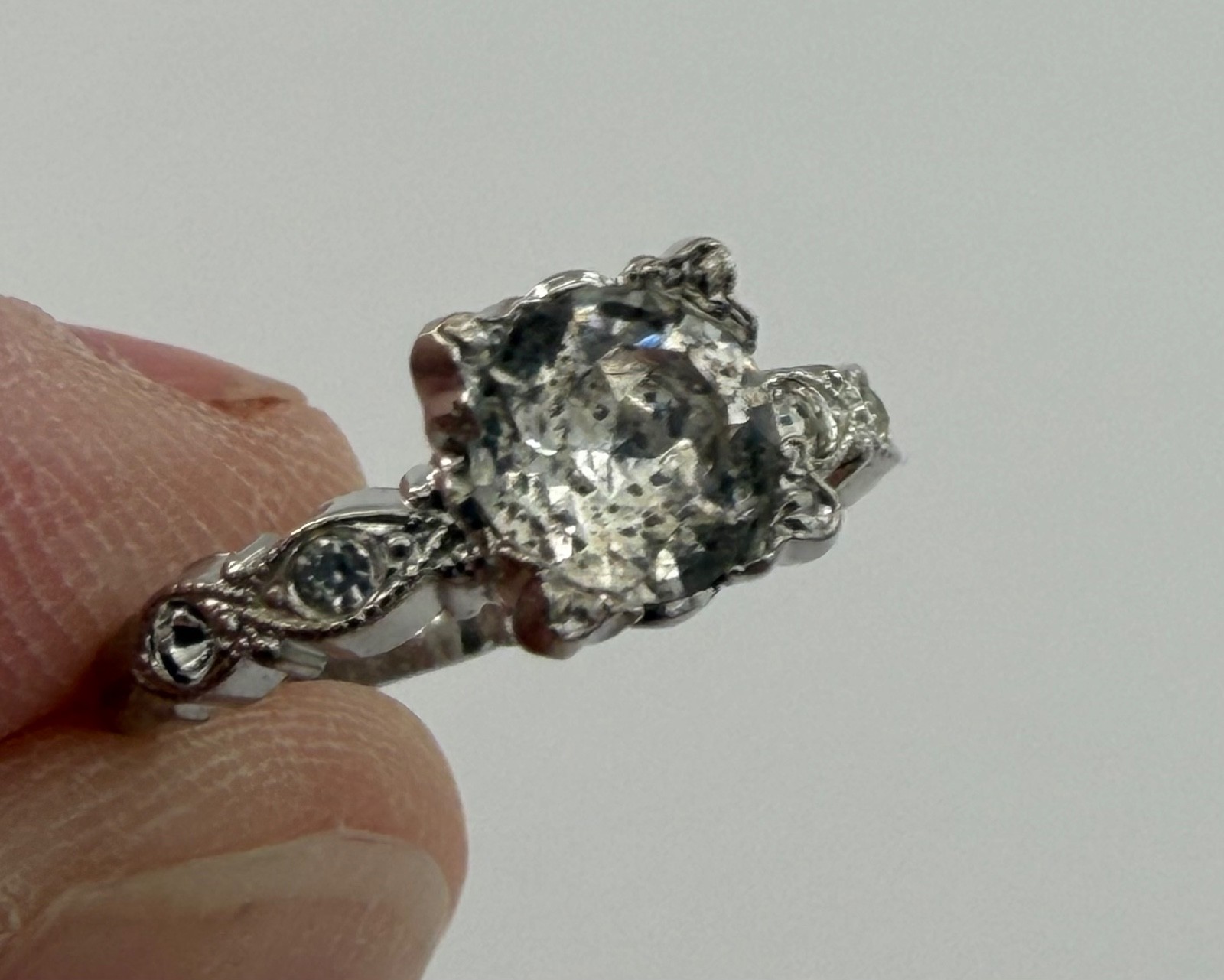 VINTAGE Sterling M-H Silver & Clear Quartz Cocktail Ring, Size ~5.5, SEE NOTES