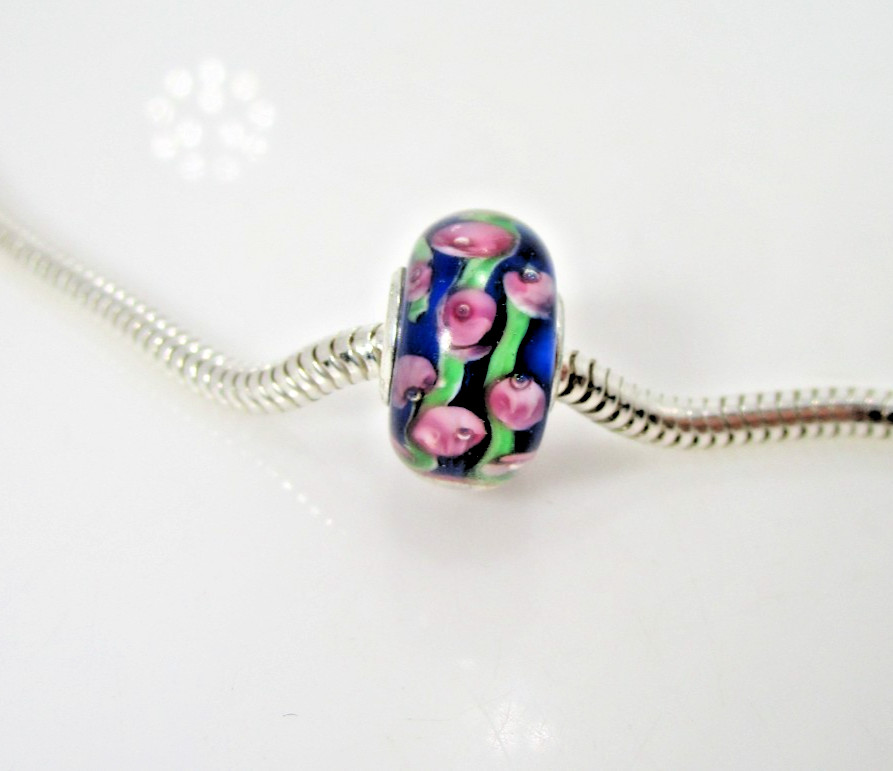 IBB Murano Glass Blue Pink Flower Charm Only for Bracelet