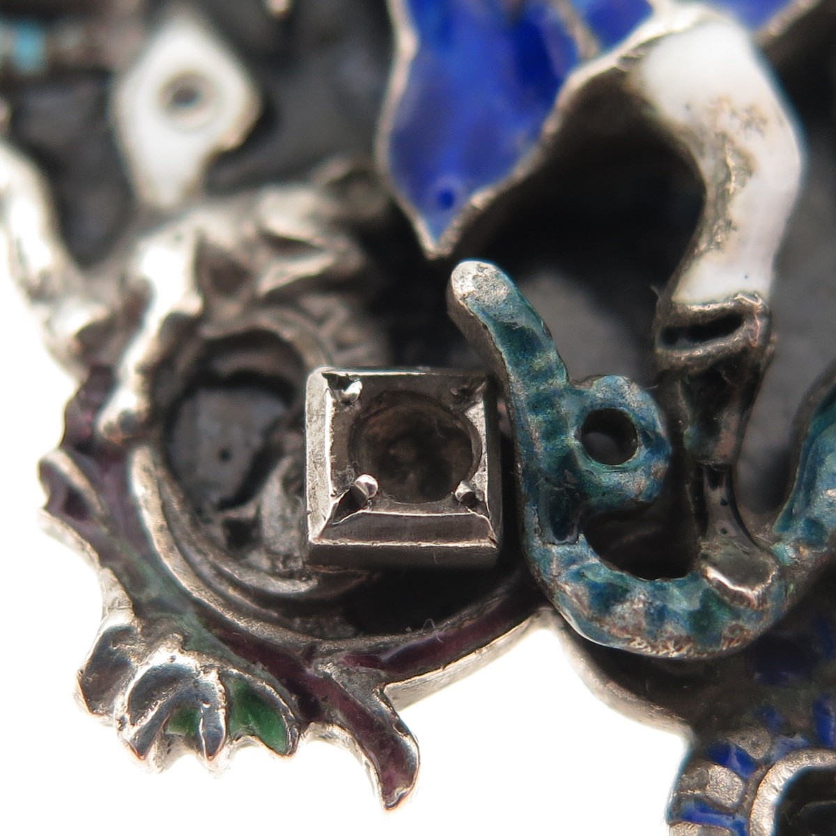 Antique Austro-Hungarian Silver Enamel Multi-Color Gem Pendant (missing 1 stone)