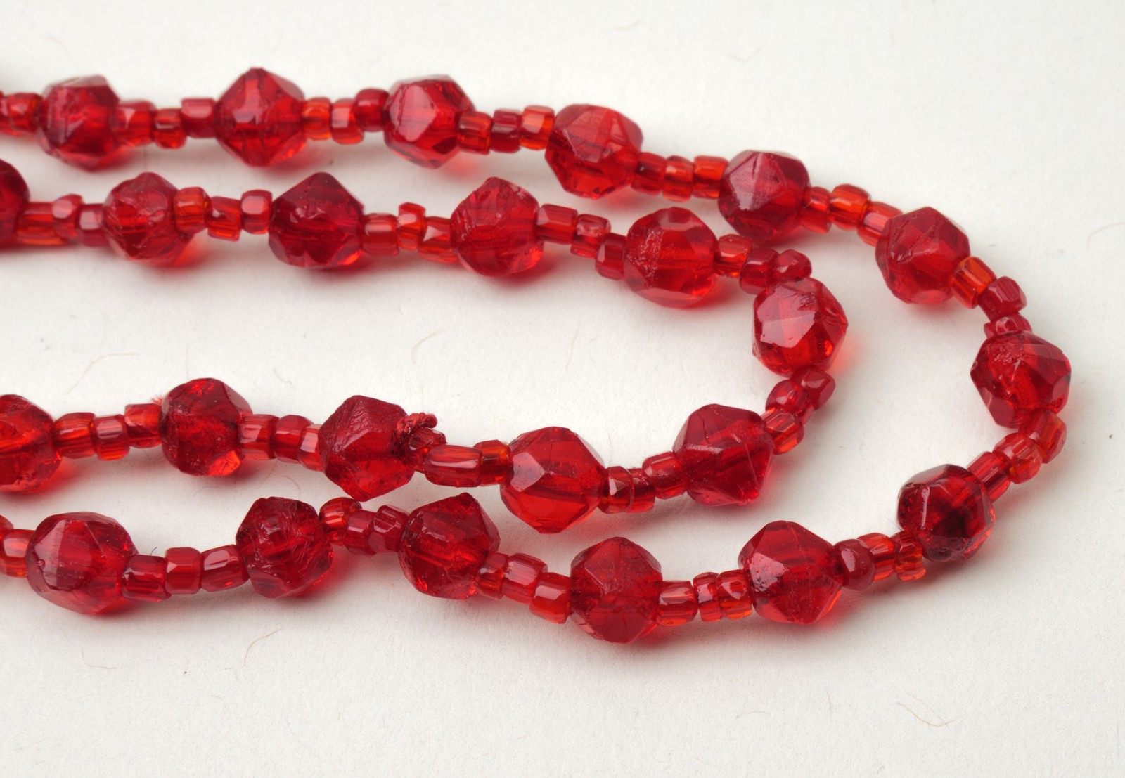Ruby-Red Czech Glass Faceted Crystal Beads Graduated Necklace