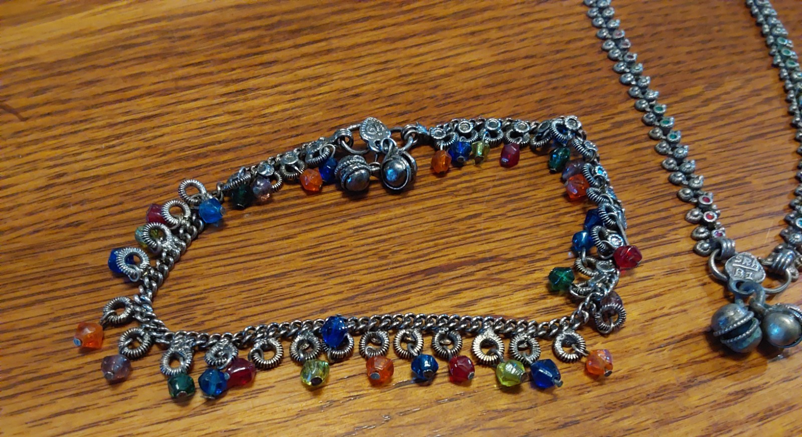 Vintage Fashion Jewelry MARKED Nice, Intricate Silver Metal w/Colorful Inserts