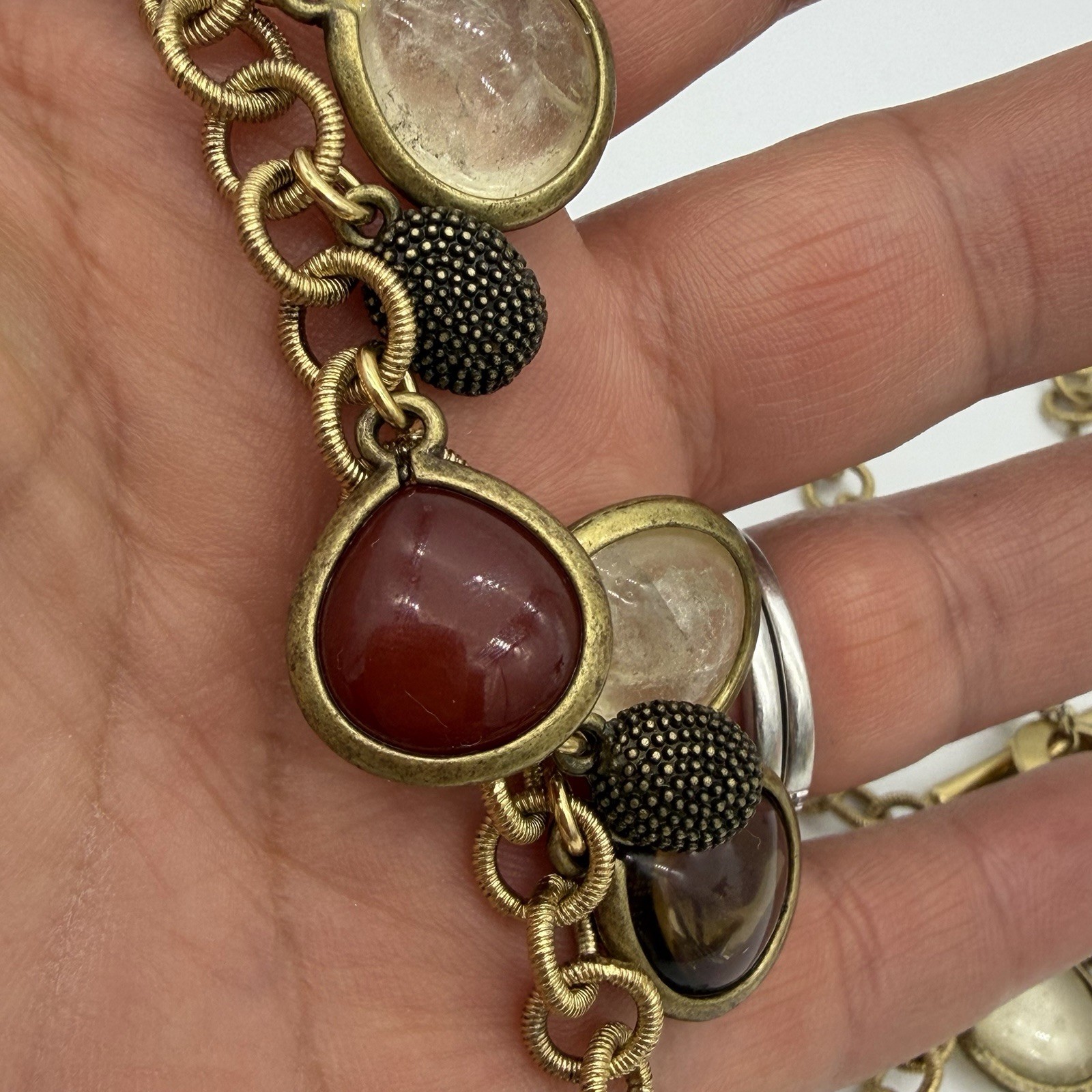 Vtg Monet Caged Glass Necklace Grpoix Style Cabochons Charm Dangle Long