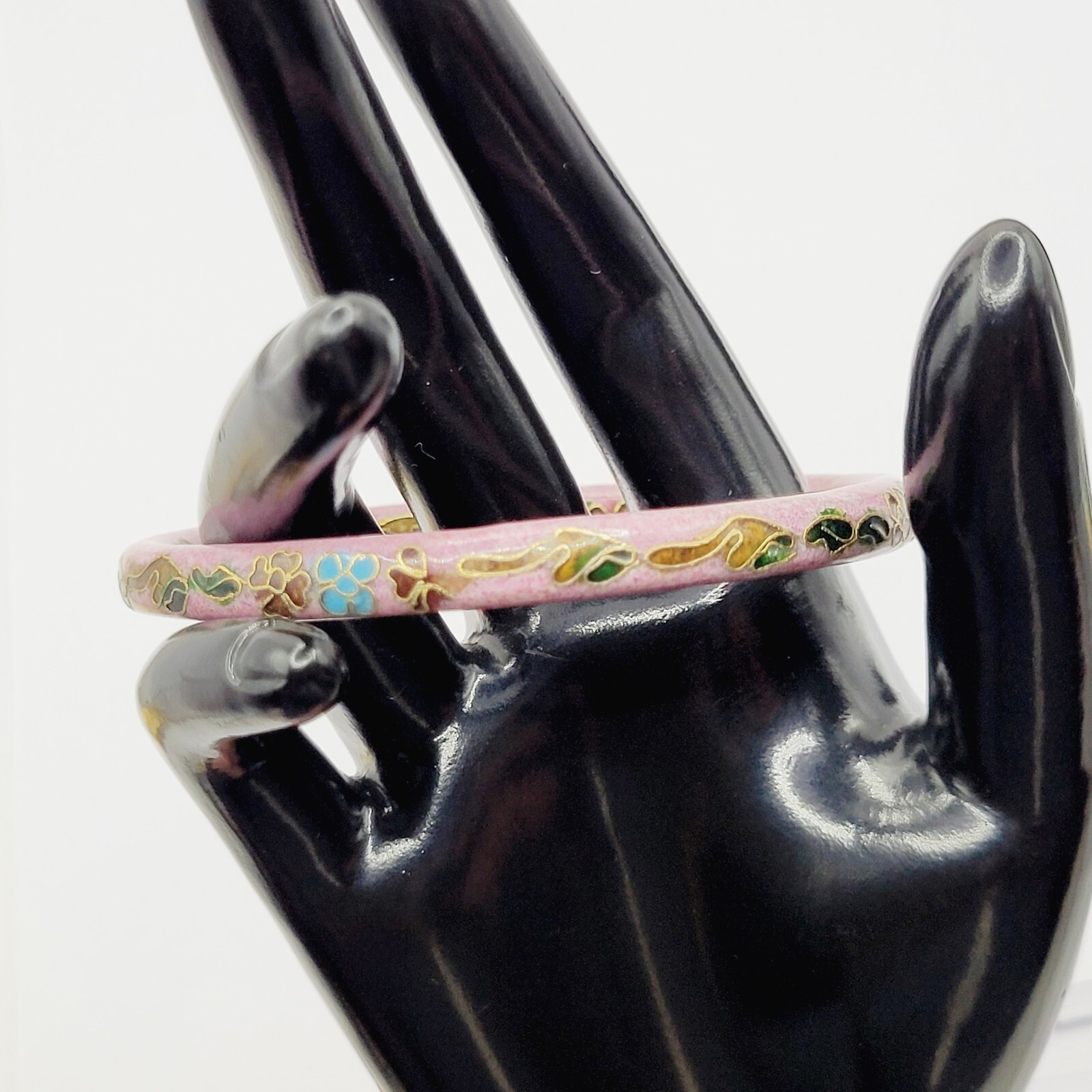 Cloisonné Asian Inspired Rose Mauve Color Floral Hand Painted Bangle Bracelet