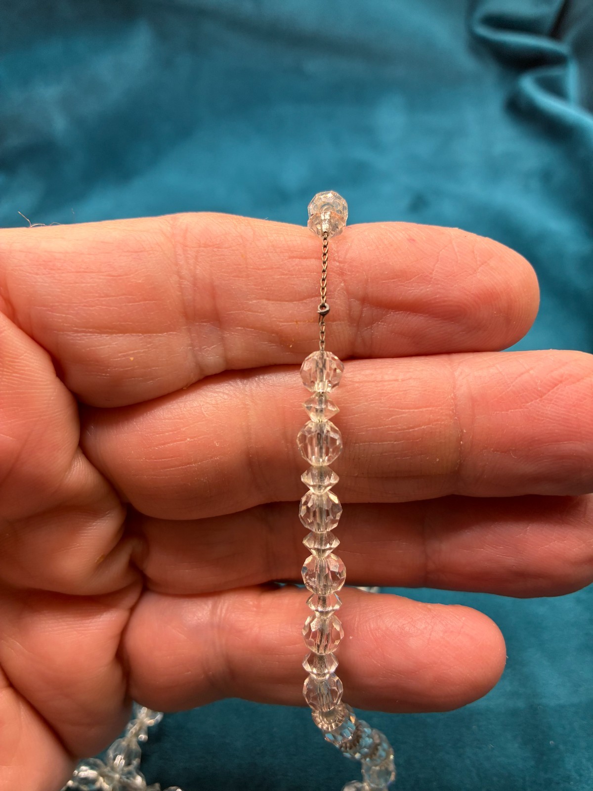 Vintage Beaded Necklace Faceted Graduated Crystal on Chain Long Circa 1920s 30″