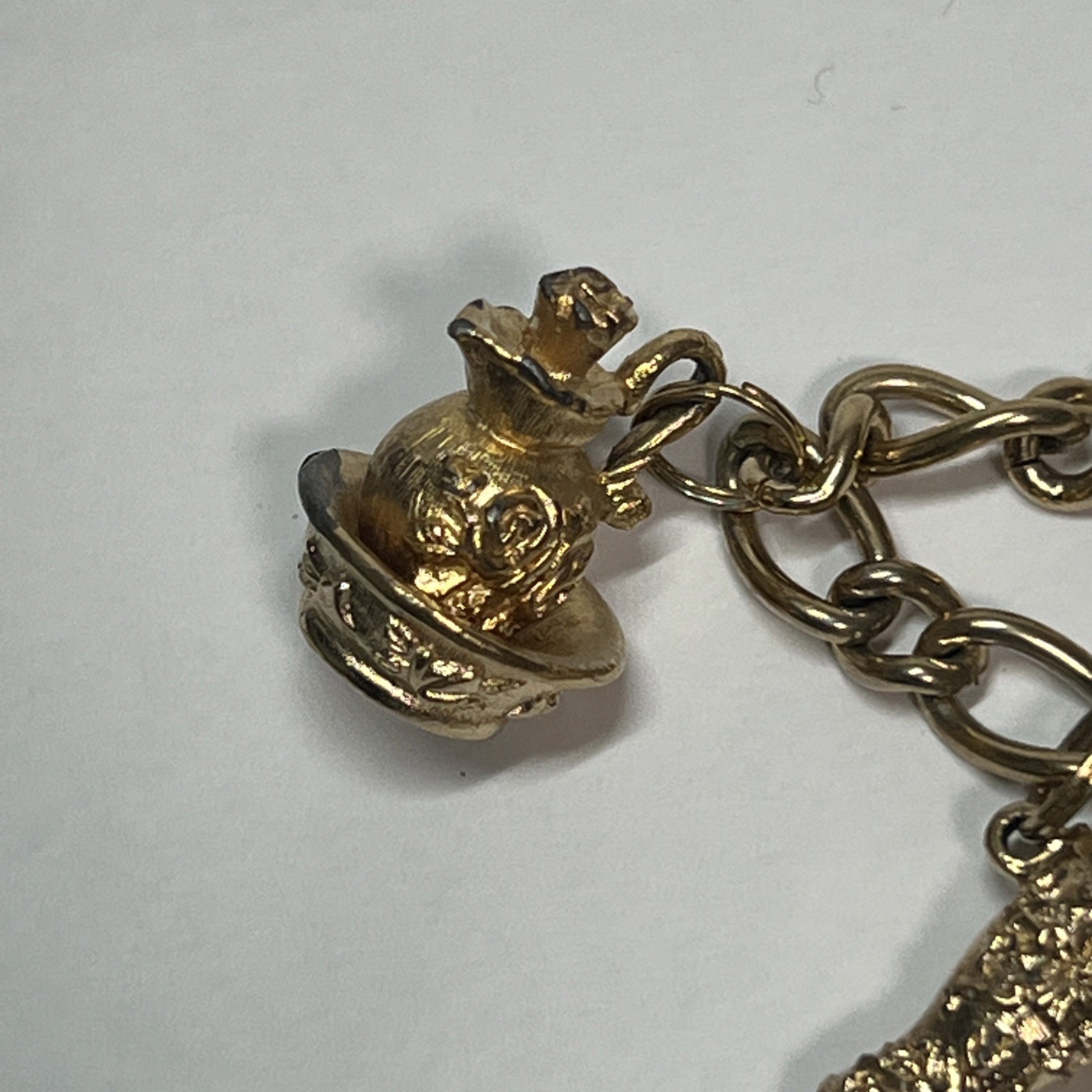 Vintage Charm Bracelet Chair Telephone Owl Boot Signed AVON Jewelry 7”
