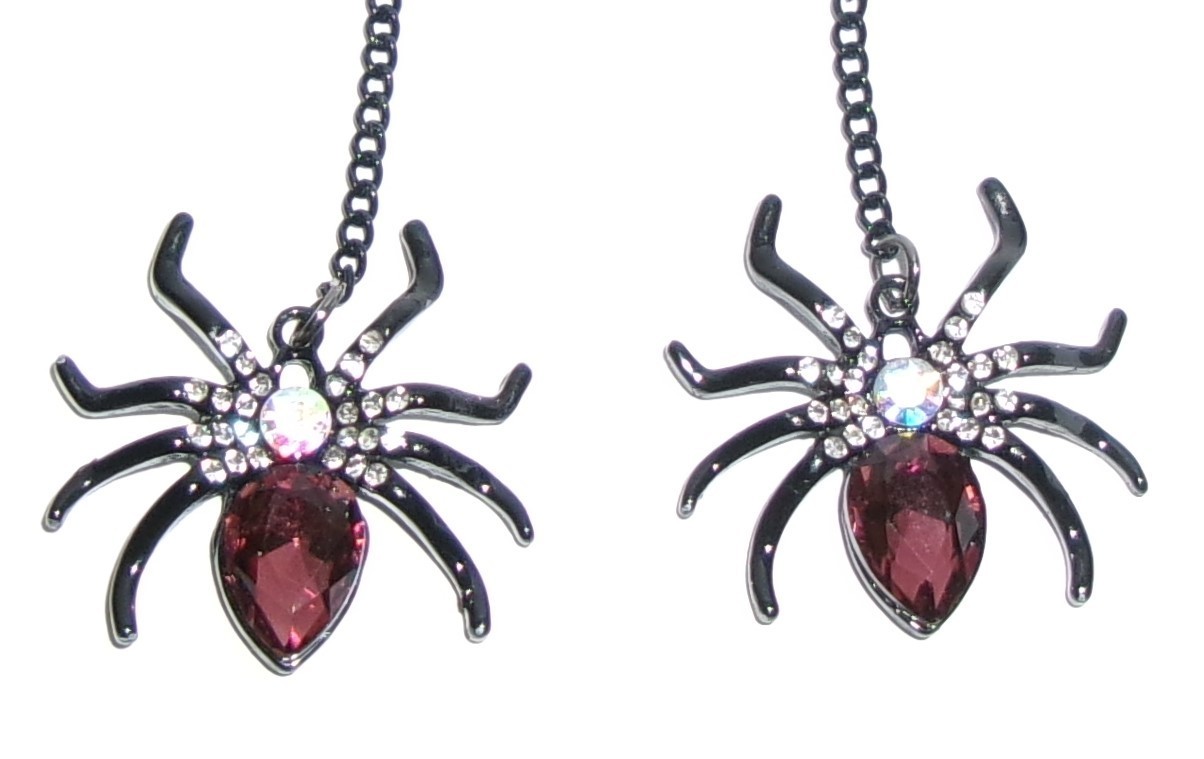 Halloween Spider Earrings-Enamel Stones-Dangle-New