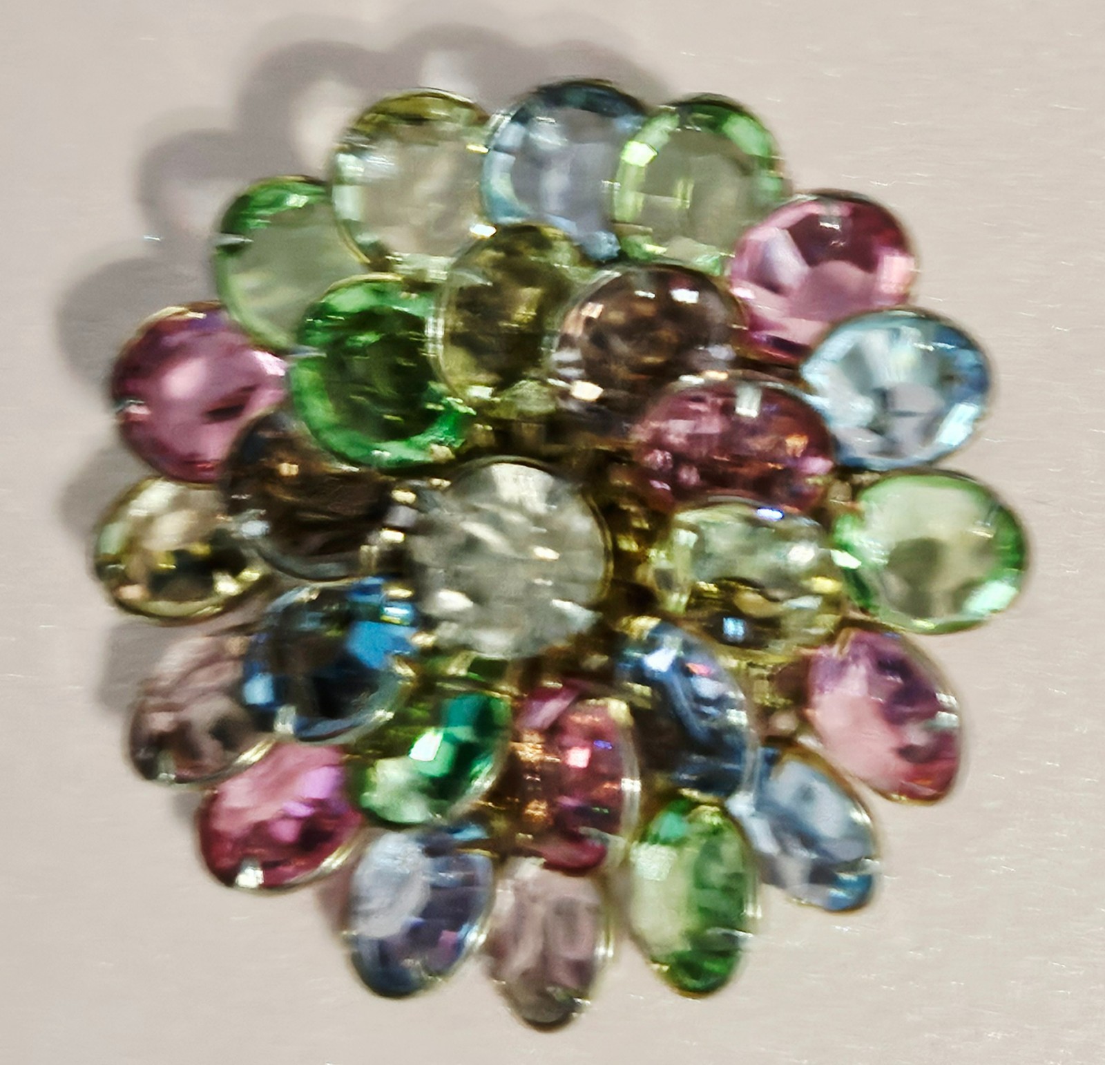 Vintage Pastel Tutti Frutti Flower Brooch Glows Bezel and Prong Set Spring !