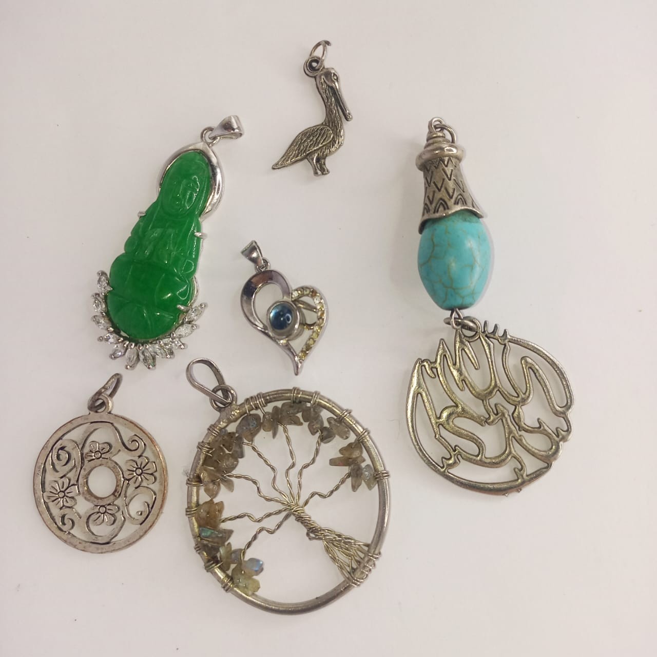 **Mixed Vintage Pendant Lot with Turquoise, Jade & Tree of Life Charms**