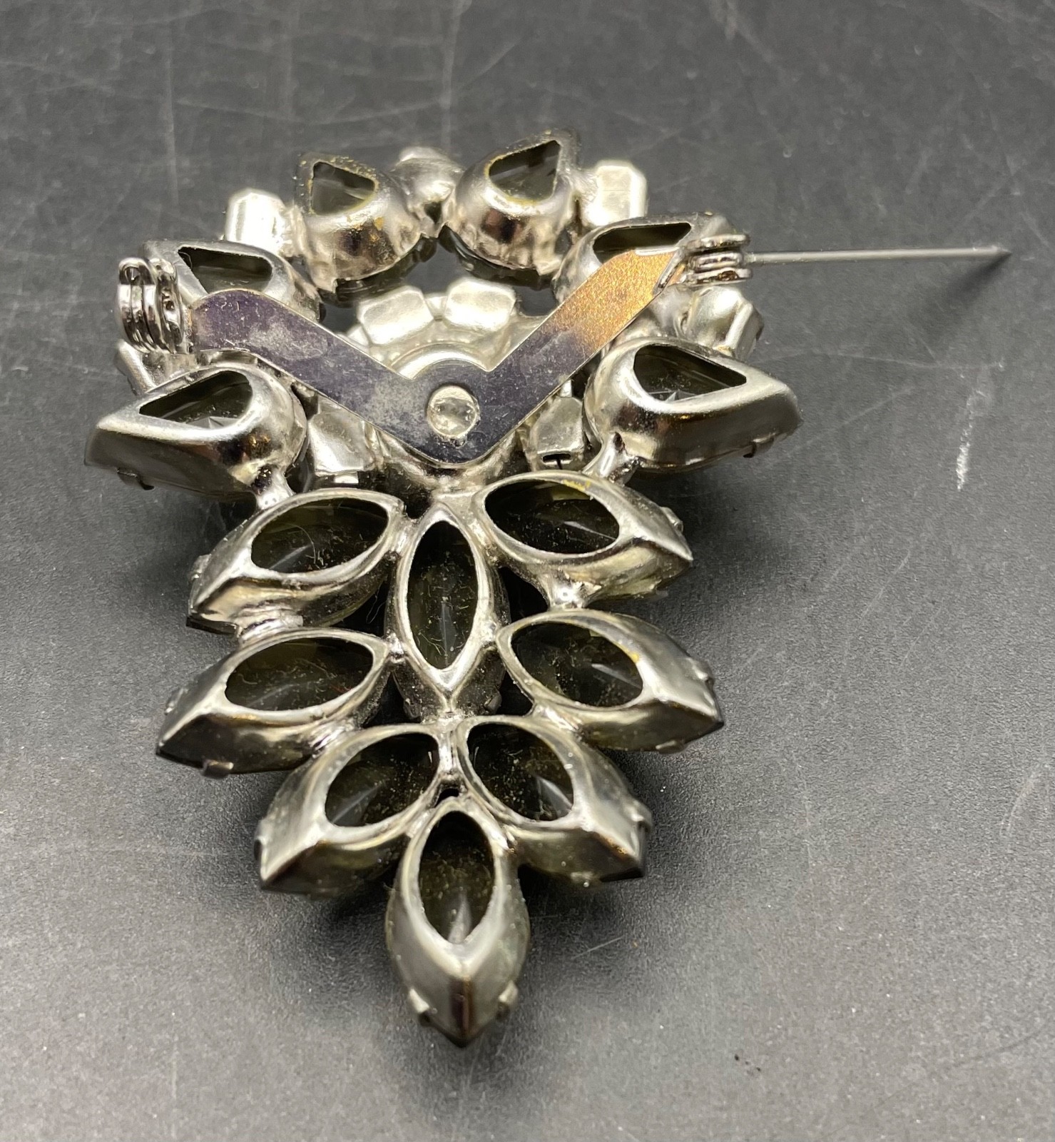 Vintage Czech Brooch, Large Brooch with Rhinestone, Aurora Borealis Brooch
