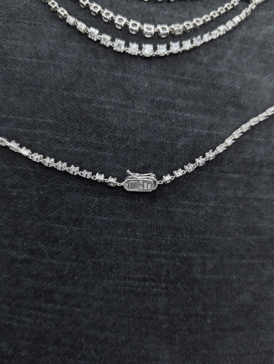 Vintage 925 Sterling Silver Art Deco Multi-Strand Crystal Rhinestone Necklace