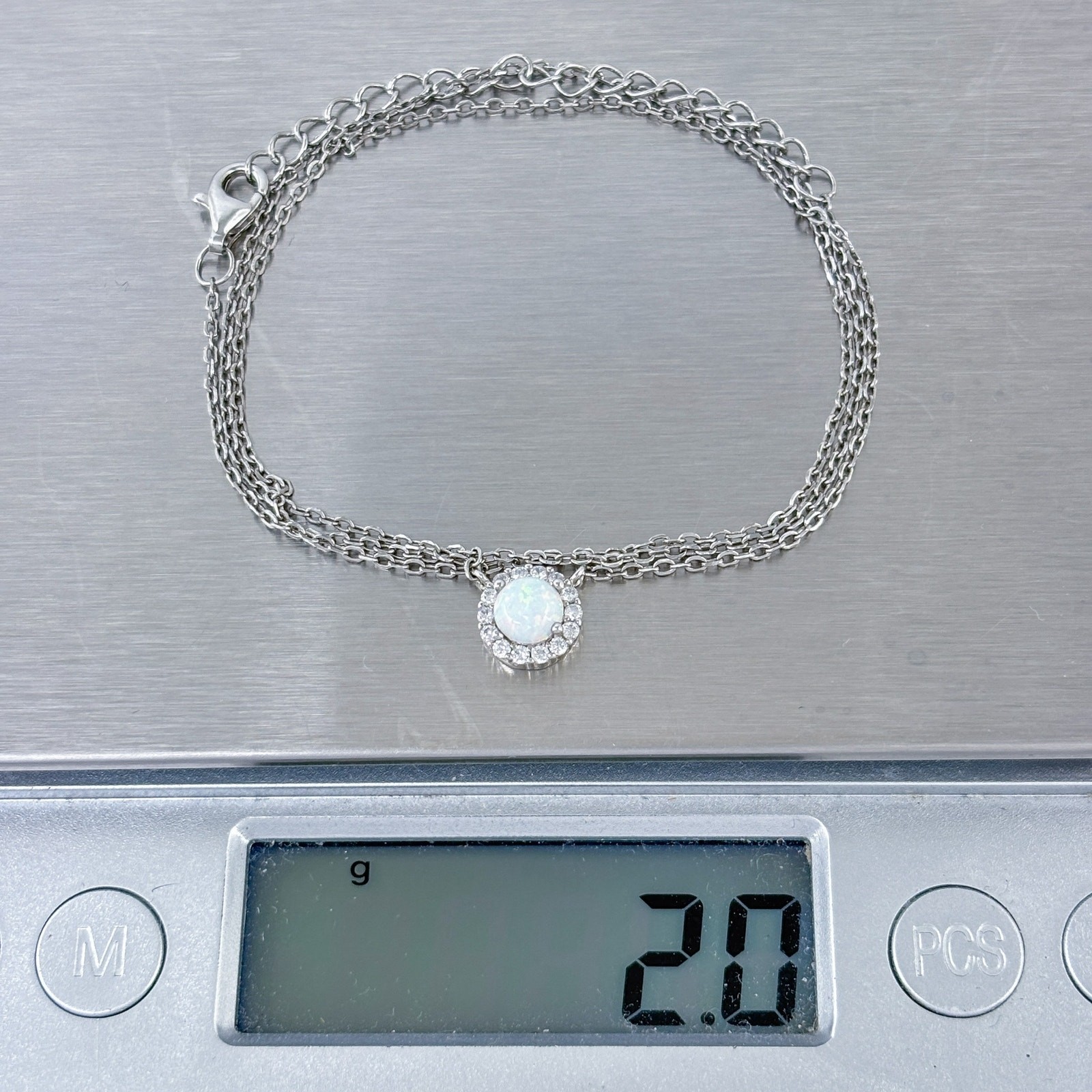 Vintage Sterling Silver 925 Halo Pendant Station Necklace 16″-18″