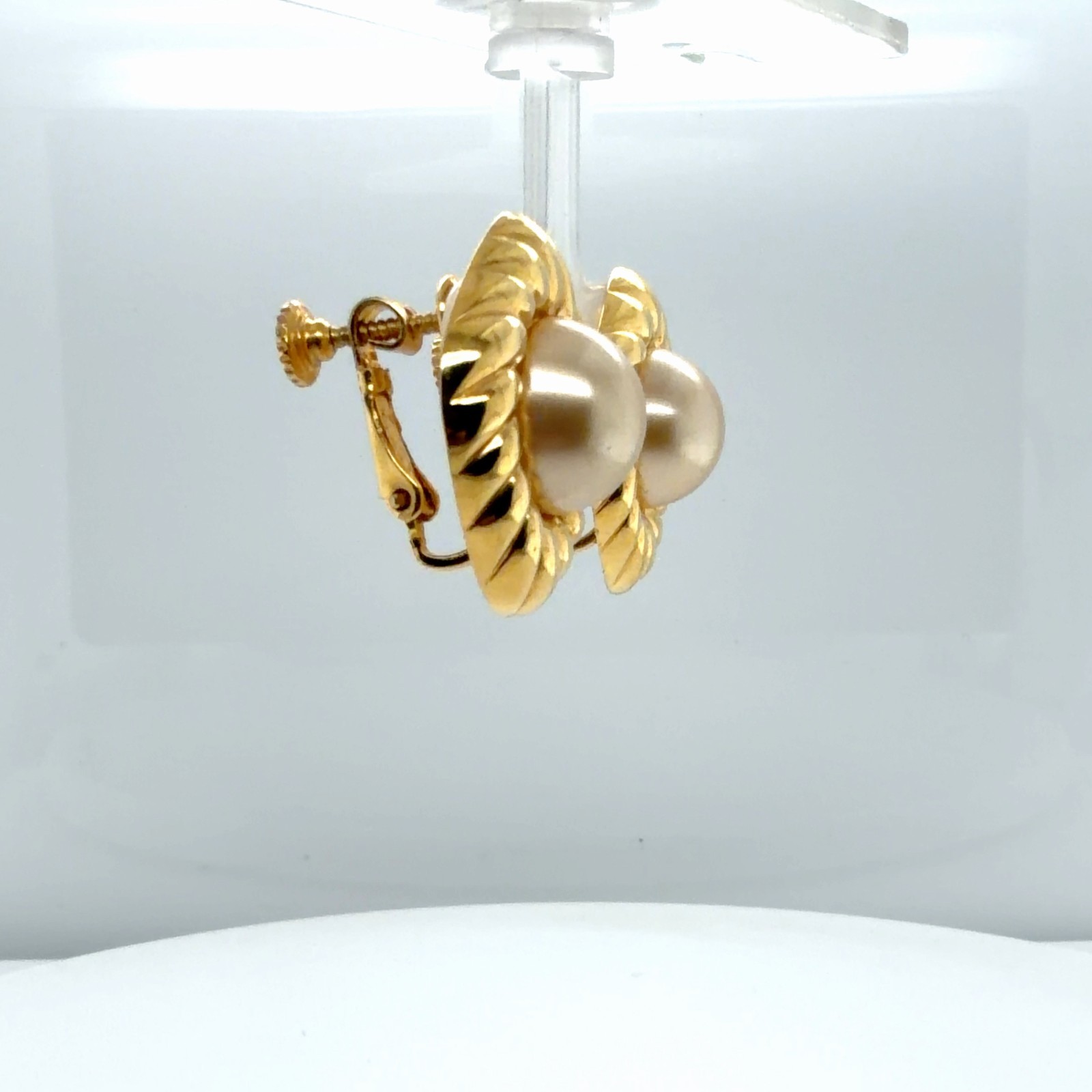 Vintage Napier Gold Plated Faux Pearl Adjustable Clip On Earrings