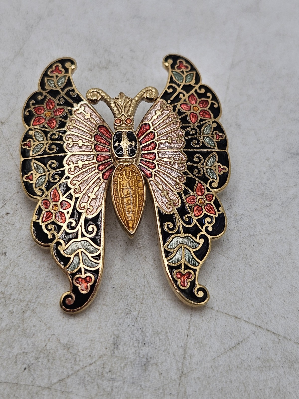Vintage Cloisonne Brooch Lot Of 2, 1 Flower, 1 Butterfly. Unmarked