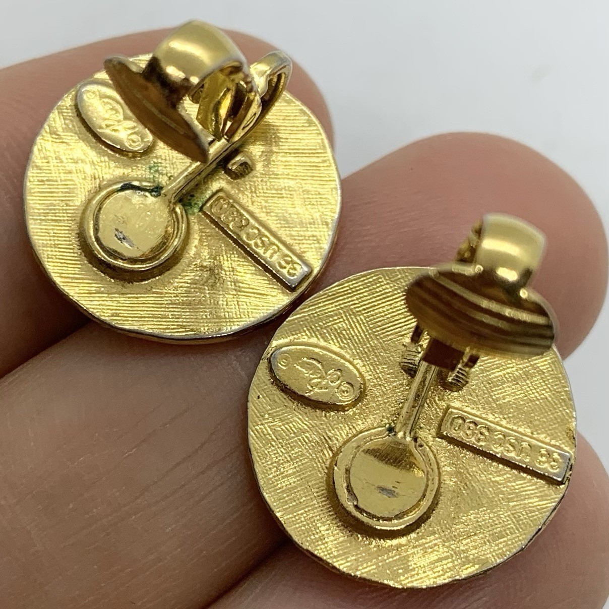 VTG Revere Signed Gold Star Blue Enamel Button Earrings Clip-on