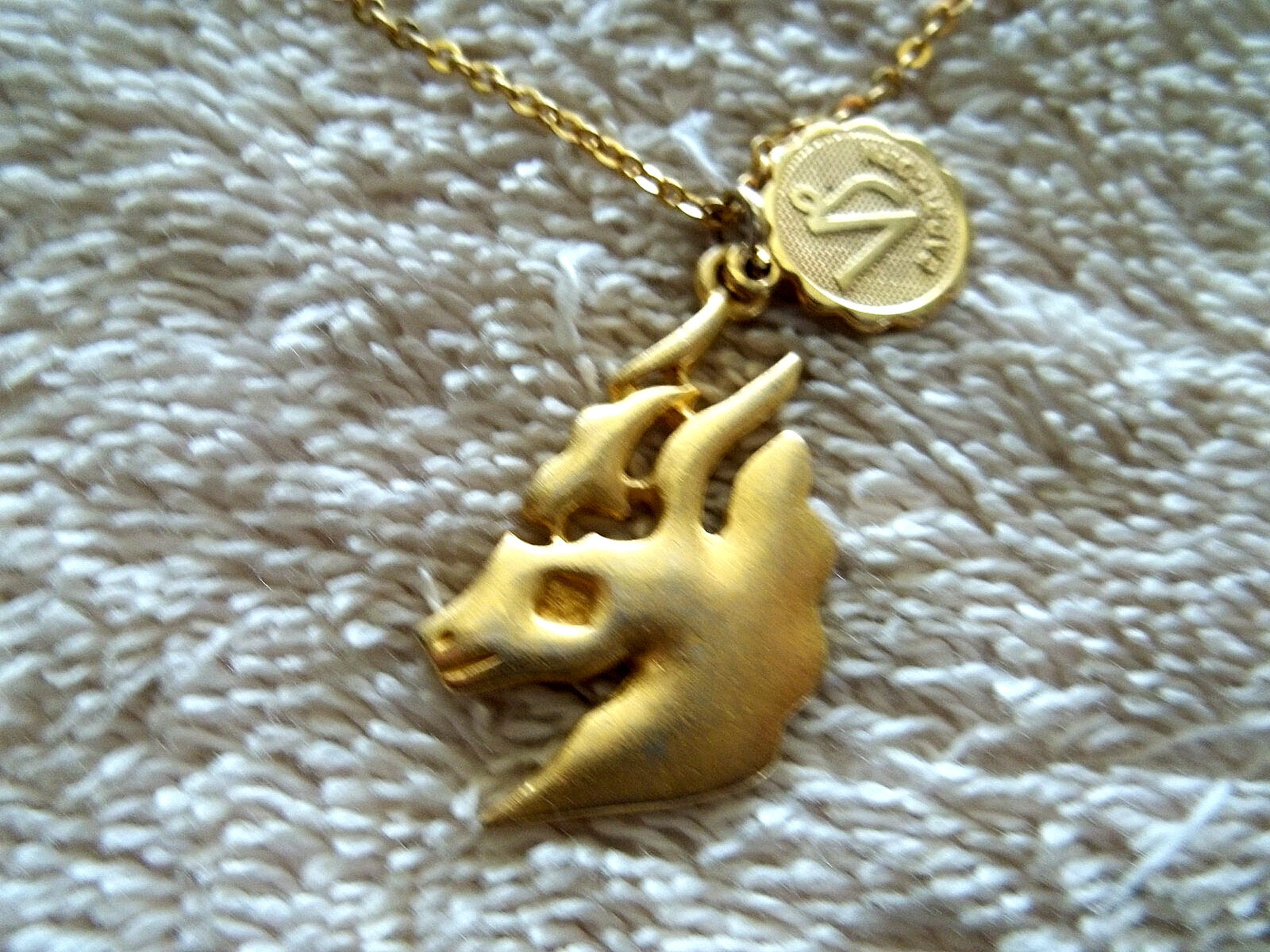 Capricorn Pendant, Signed, Gold Tone Metal, Nicely Detailed Brushed Metal Finish