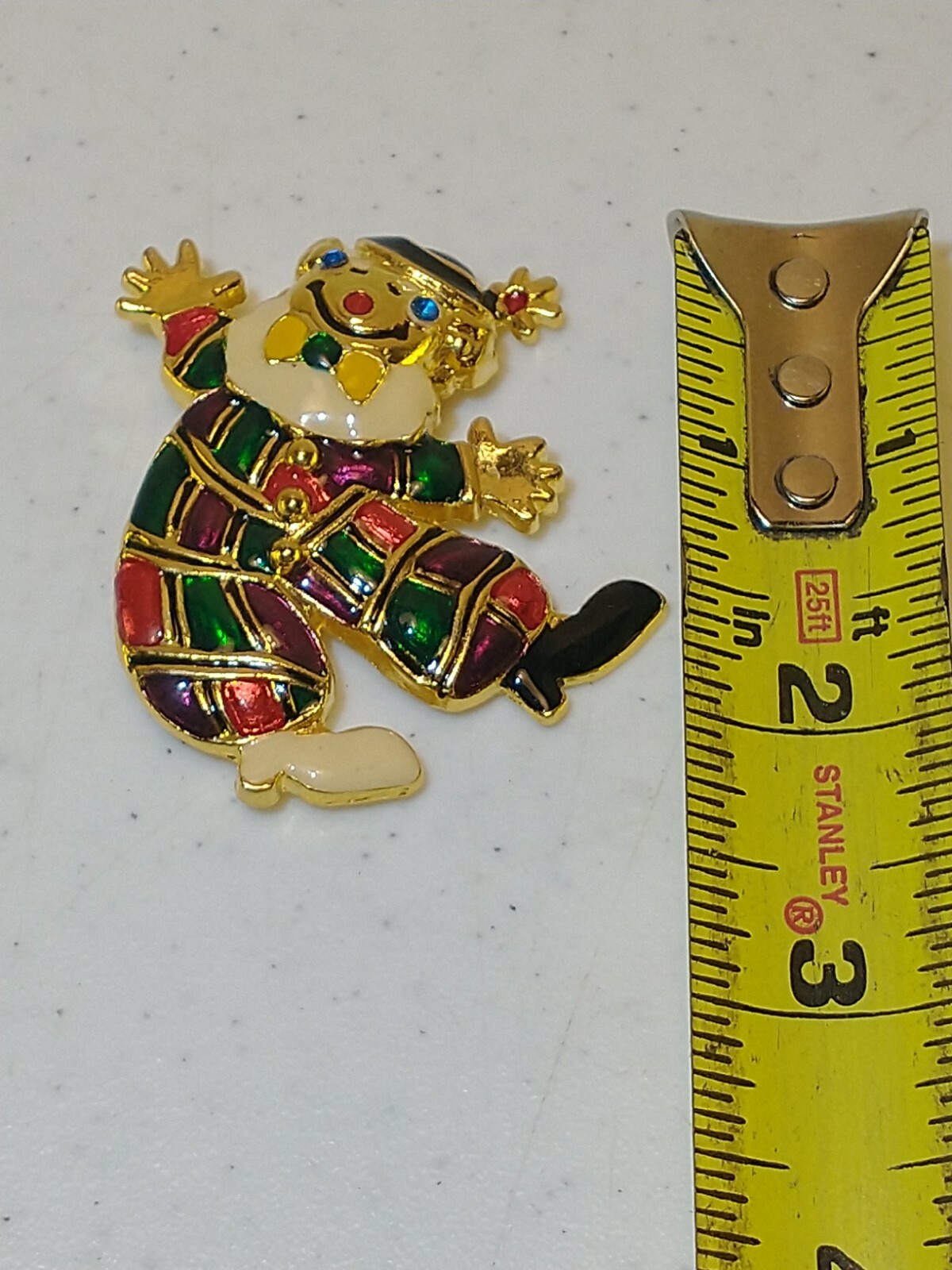 NOS Gold Tone Clown Pin Brooch with Red Blue Green Purple Yellow White Enamel