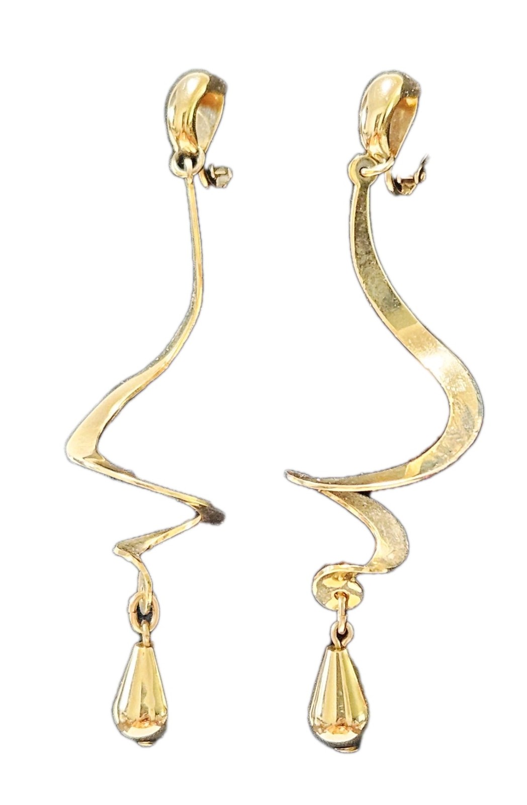 Vintage Napier Goldtone Swirl 3.75″ Drop Adjustable Clip-On Screwback Earrings