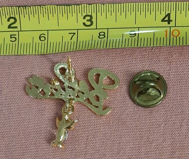 Vintage Believe Gold Tone Script With Dangle Rhinestone Angel Lapel Pin