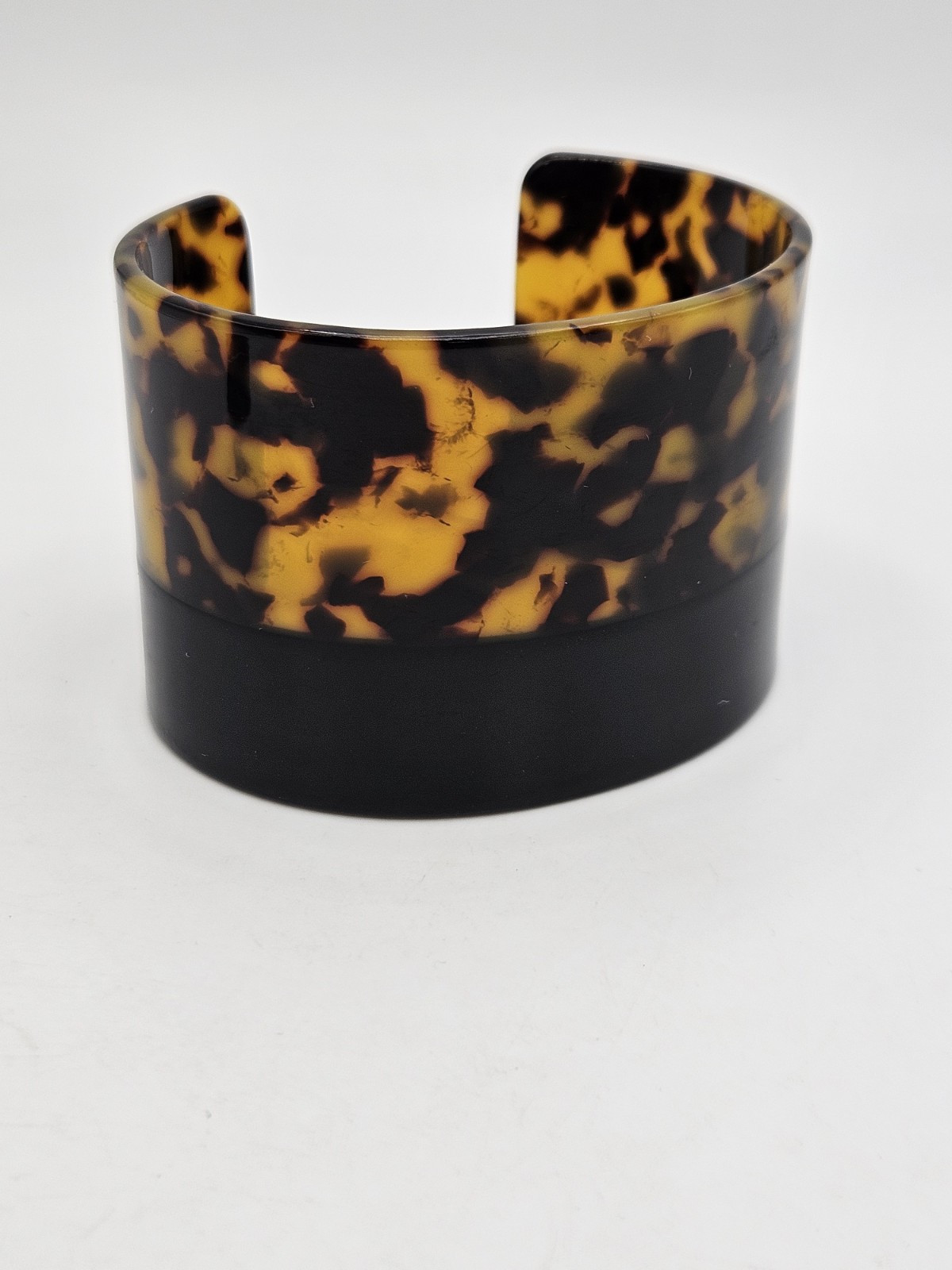Vintage Faux Tortoise Shell Plastic Acrylic Wide Cuff Bracelet
