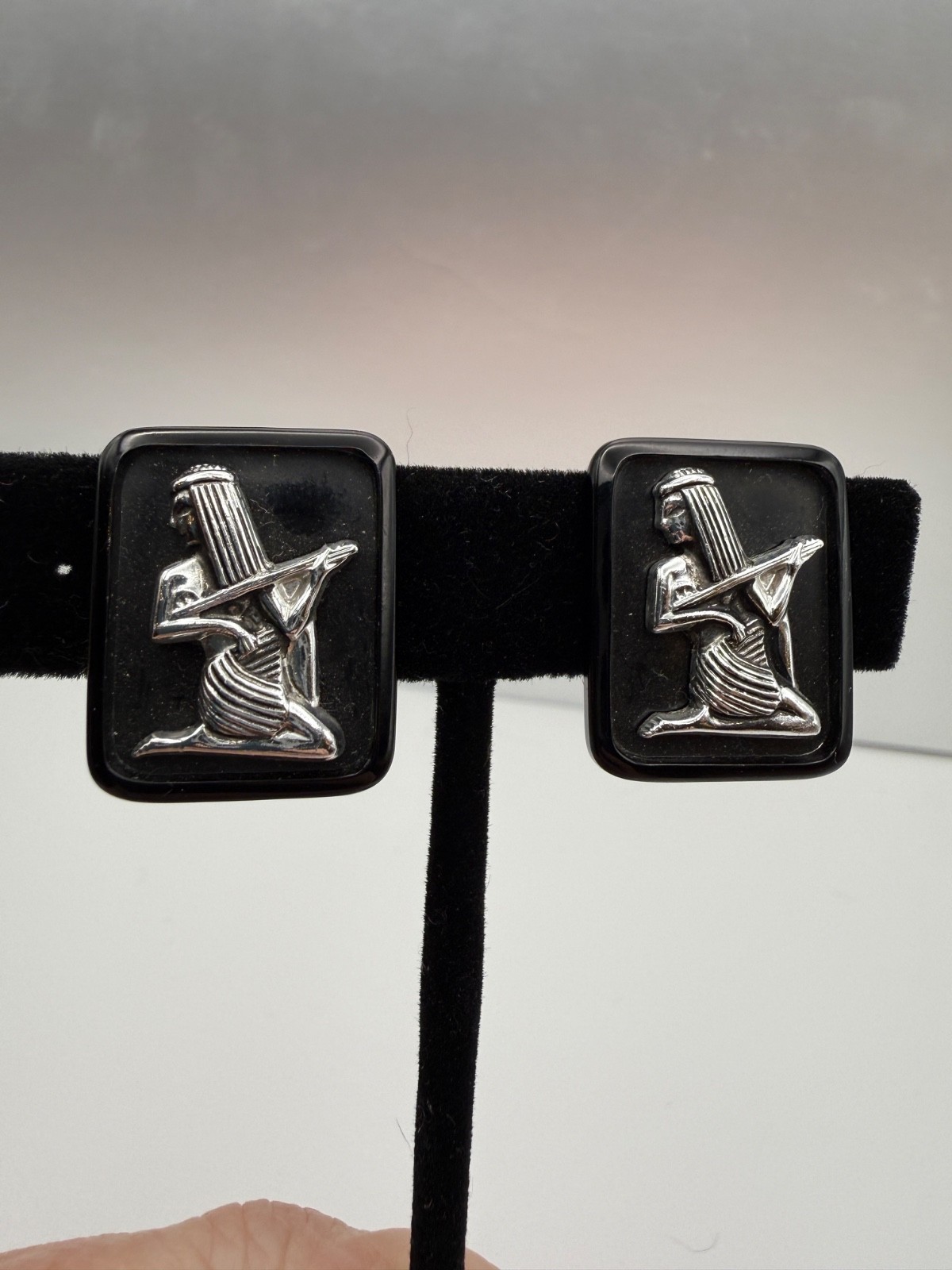 Vintage West Germany clip on earrings Art Deco Revival 1960s MCM 1960s