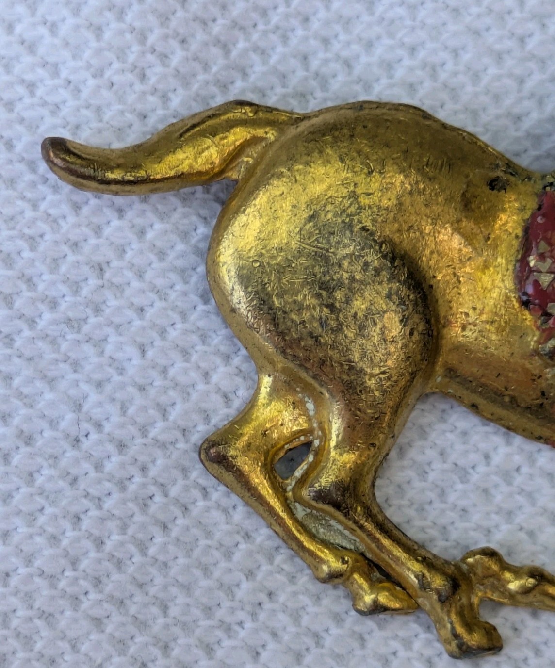 Antique Glass Glitter on Brass Race Horse & Jockey Brooch Pin C Clasp AS IS D92