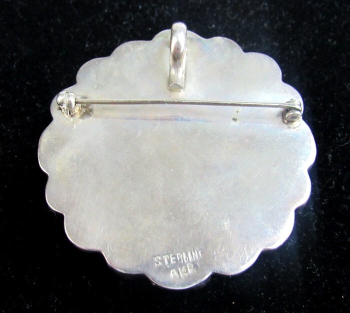 Vintage Amy Kahn Russell Frosted Glass Sterling Silver Flower Brooch Pin Pendant