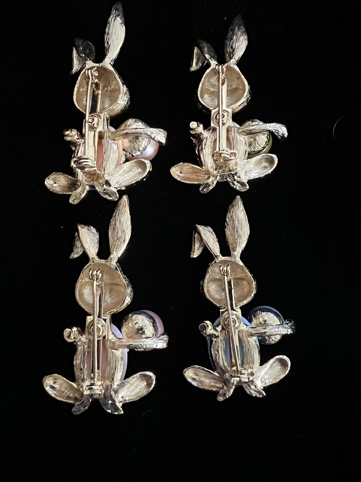 QVC HSN 4 Rabbit Bunny Gold Tone Faux Pearl Lucite Rhinestone Brooch Pins