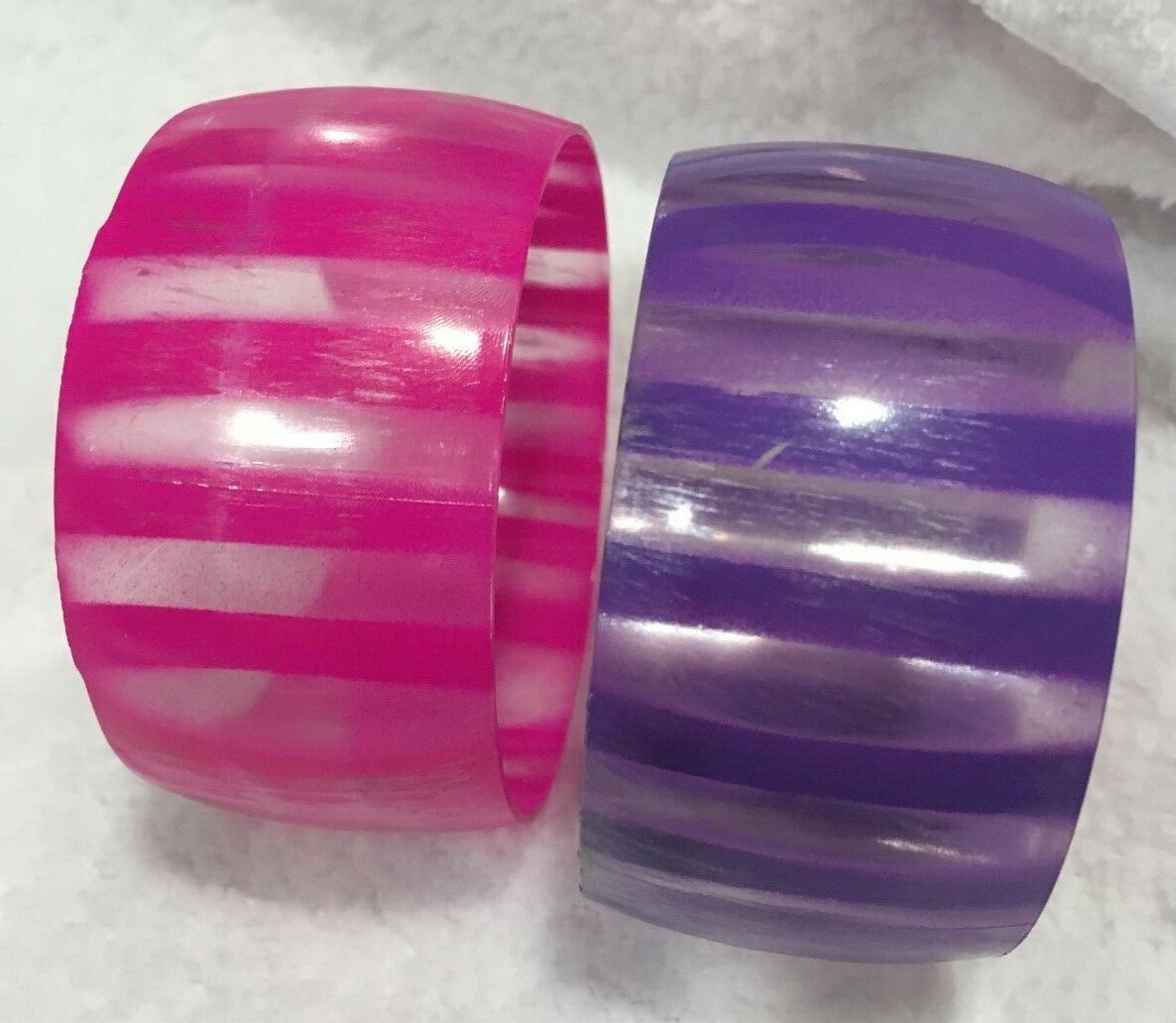 Plastic Striped Purple Pink Semi Translucent With Light White Streaks Bracelets