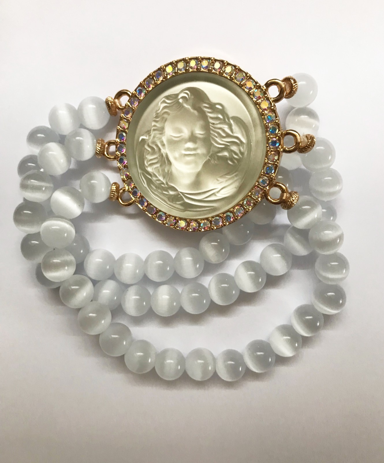 Kirks Folly Cameo Dream Angel Cat’s Eye Stone Stretch Beaded Bracelet