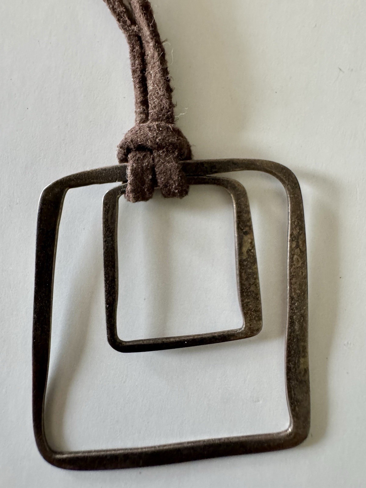 Vintage Metal Baroni Design Geometric Squares Leather Cord Choker Necklace Retro