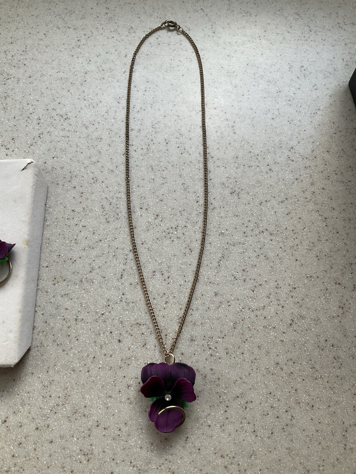 Vintage Necklace & Earrings Set Purple Pansy Flower New
