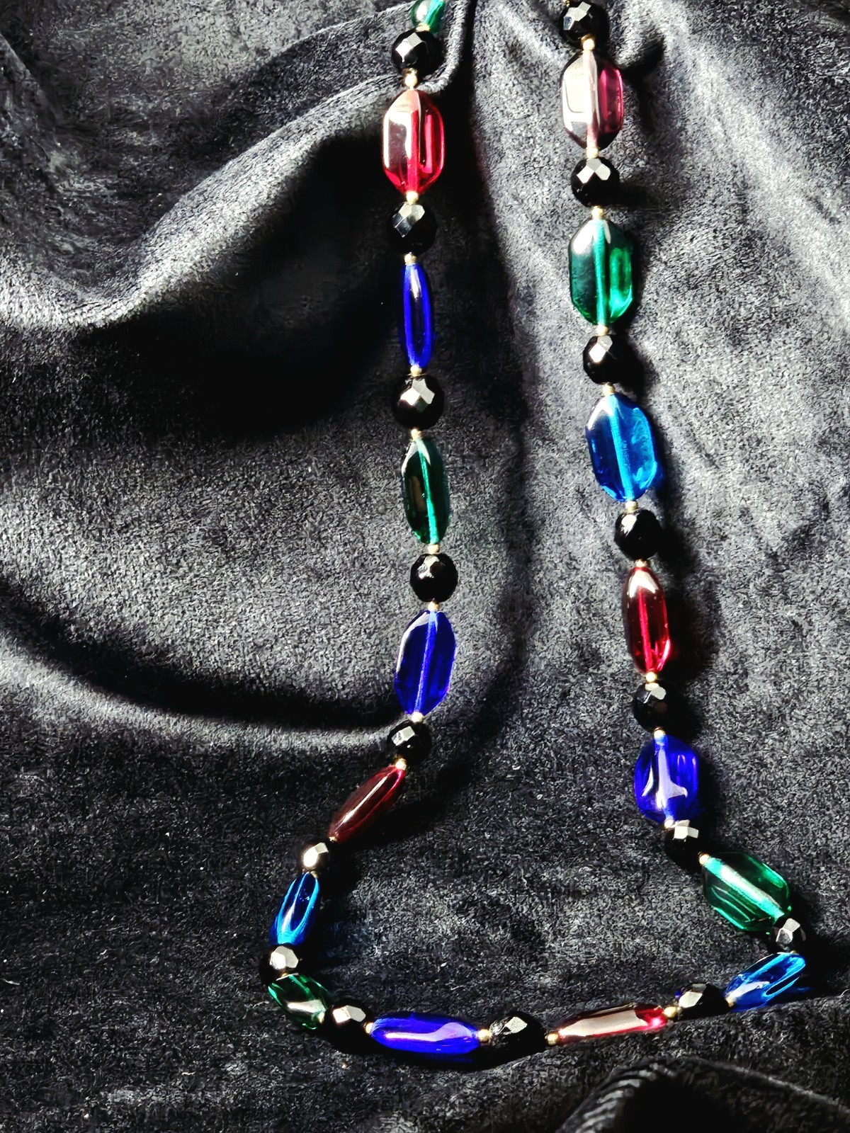 Vintage 1930s Czech Art Glass Necklace Blue & Clear Faceted Beads Handmade