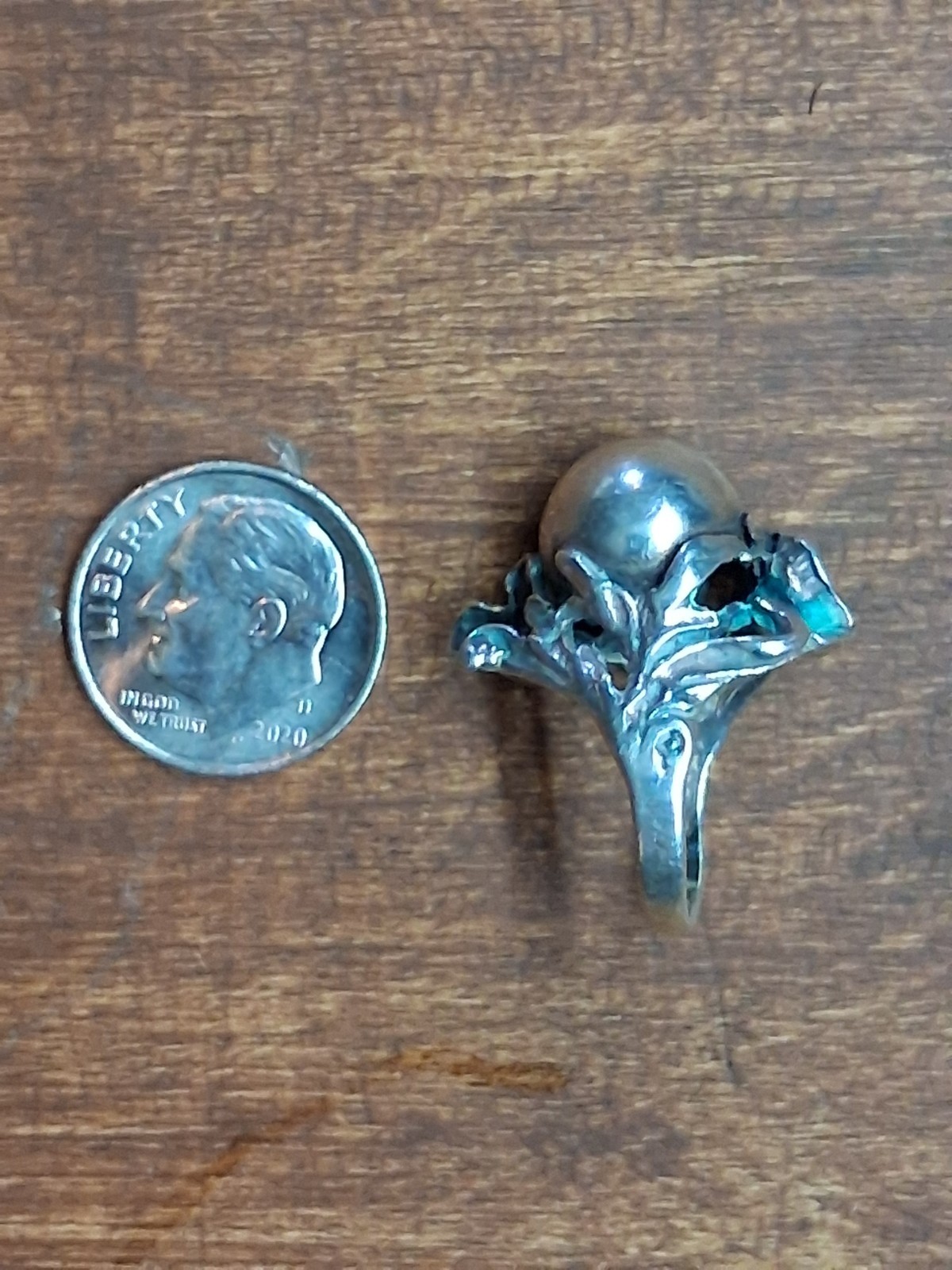 Vtg Sterling Silver Jens Petersen Art Nouveau Poppy Flower Perfume Orb Ring 2.75