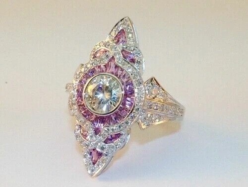 3.10Ct Art Deco Style Lab Created Diamond Anniversary 14K White Gold Finish Ring