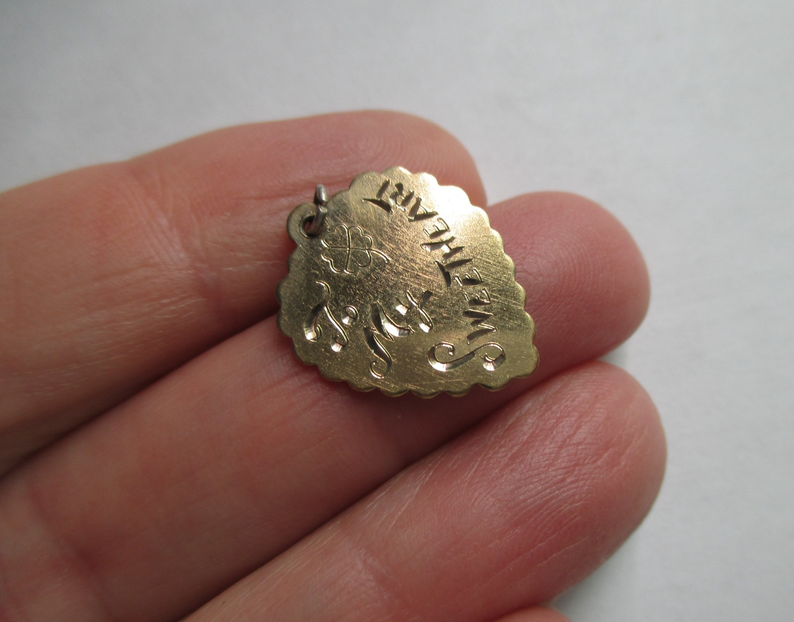 VINTAGE STERLING SILVER TO MY SWEETHEART LOVE TOKEN CHARM CLOVER GOLD WASH
