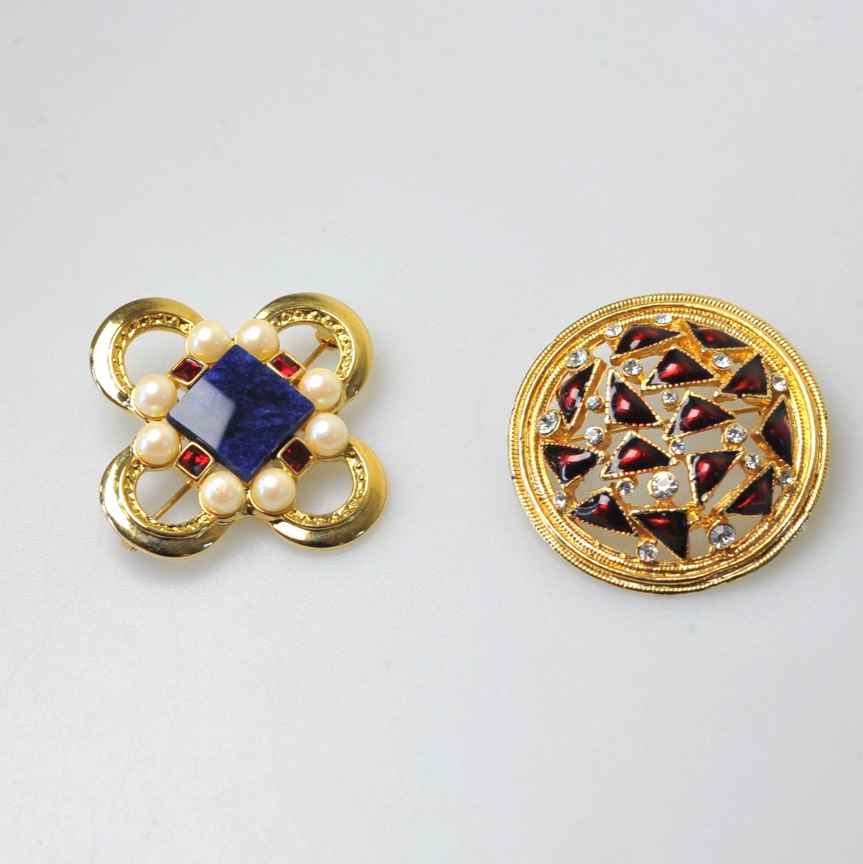 Brooch LOT rhinestone enamel Elegant blue red gold 1 signed Orena Paris MA19