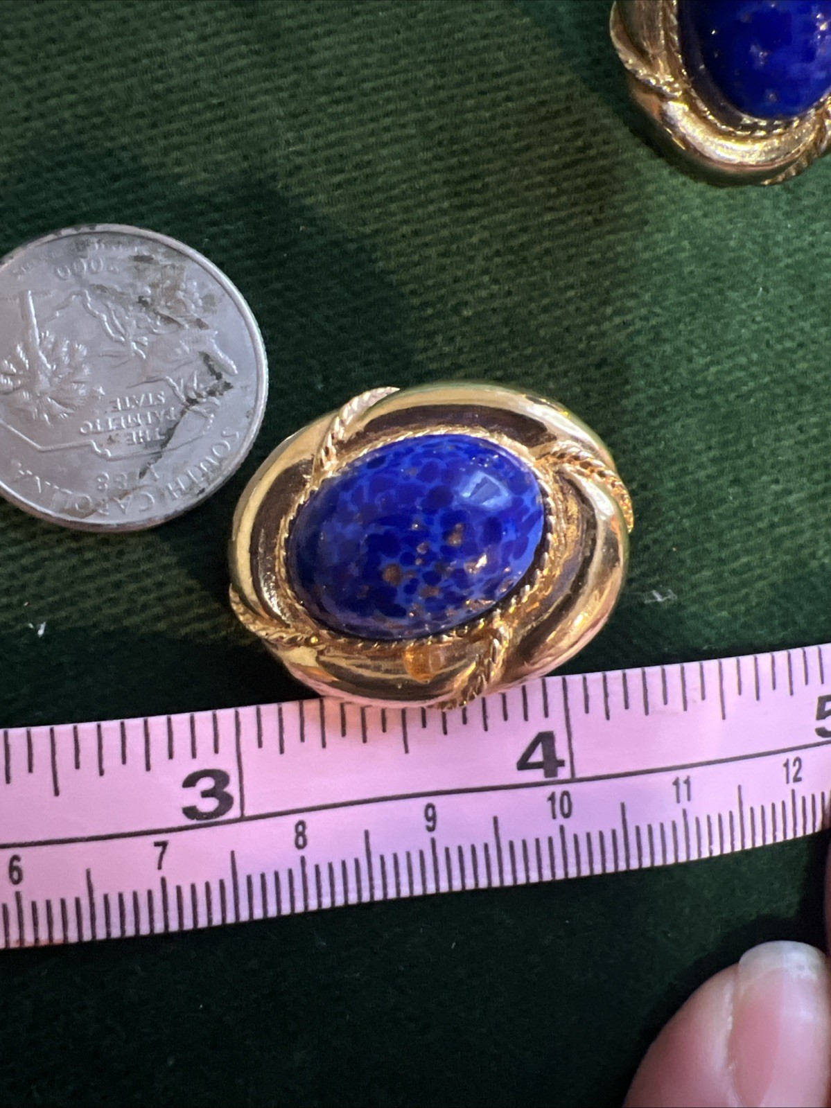 Vtg Signed Gay Boyer Gold Tone Blue Lapis Clip On Earrings
