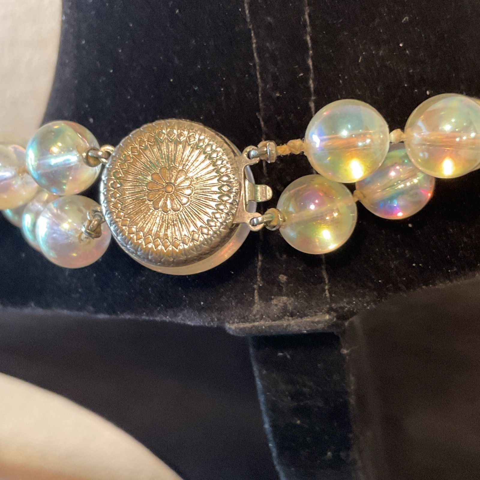Vintage 18” Clear Iridescent Beaded Necklace Graduated Round Double Strands