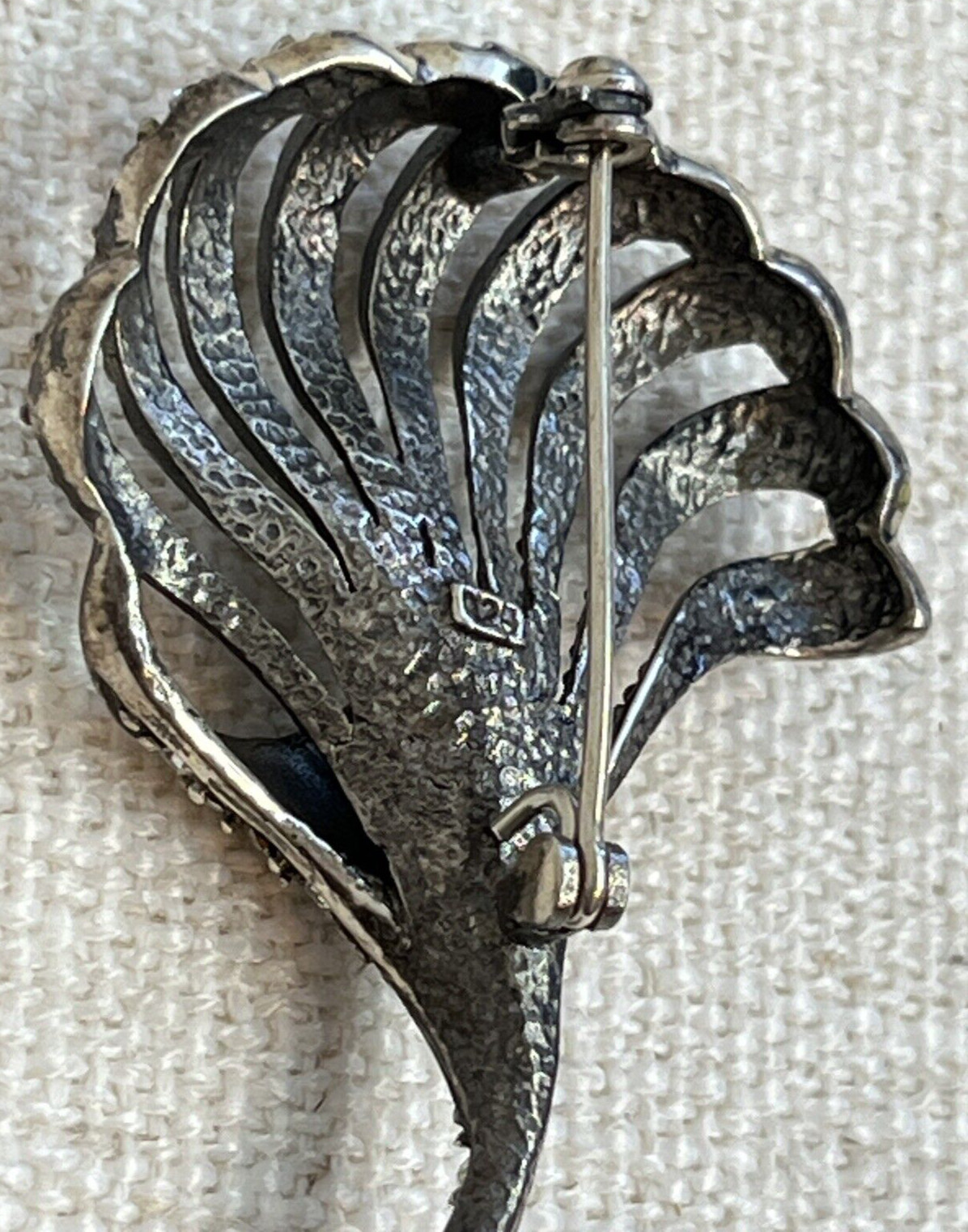 Floral 925 Sterling Silver & Clear Rhinestones Brooch Pin With Single Pearl