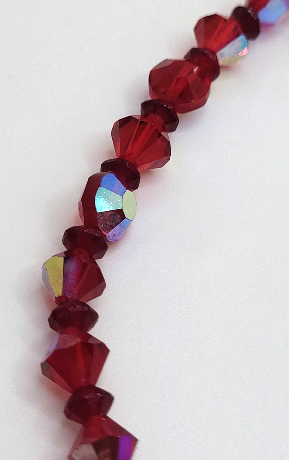 Vintage Ruby Red AB Bicone Bead Aspirin Crystal Bead Necklace Cluster Box Clasp