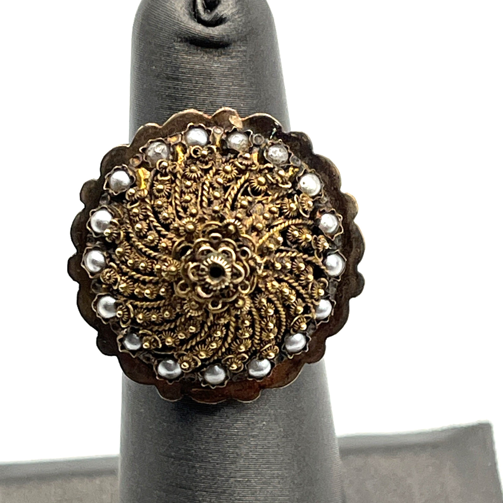Antique 14k Seed Pearl Cannetille Ring Size 6