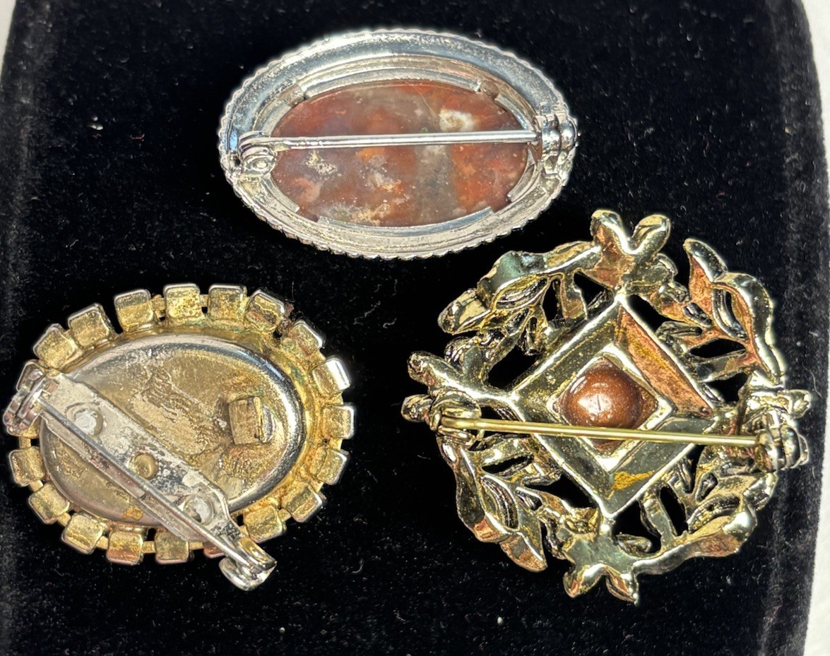 Vintage Brooch Lot Fall Tones Brown Burgundy Colors