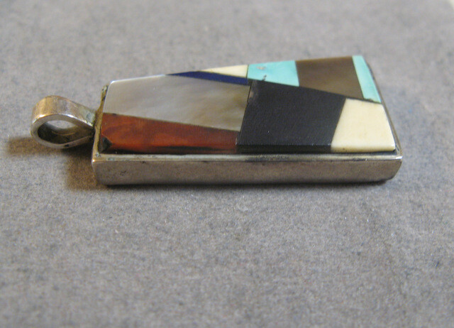 Vintage Southwestern Inlay Sterling Silver Pendant