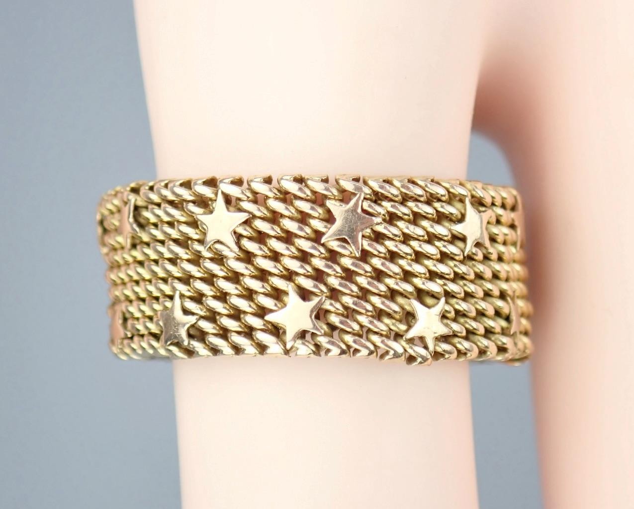 Fine Vintage Italian Solid 18K Gold Floating Stars Celestial Woven Mesh Ring 11
