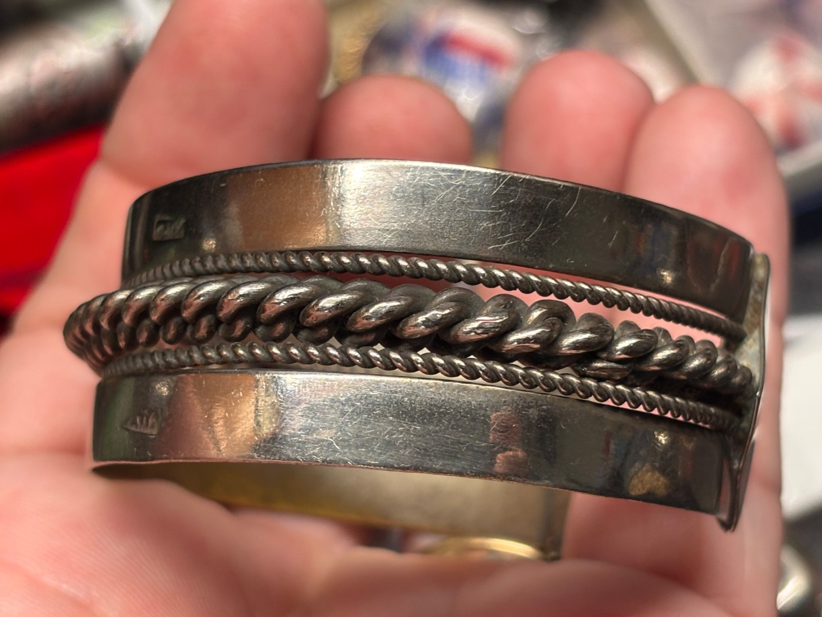 DESIGNER MARK silver tone brass EGYPTIAN Revival BEDOUIN CUFF Bangle Bracelet #2