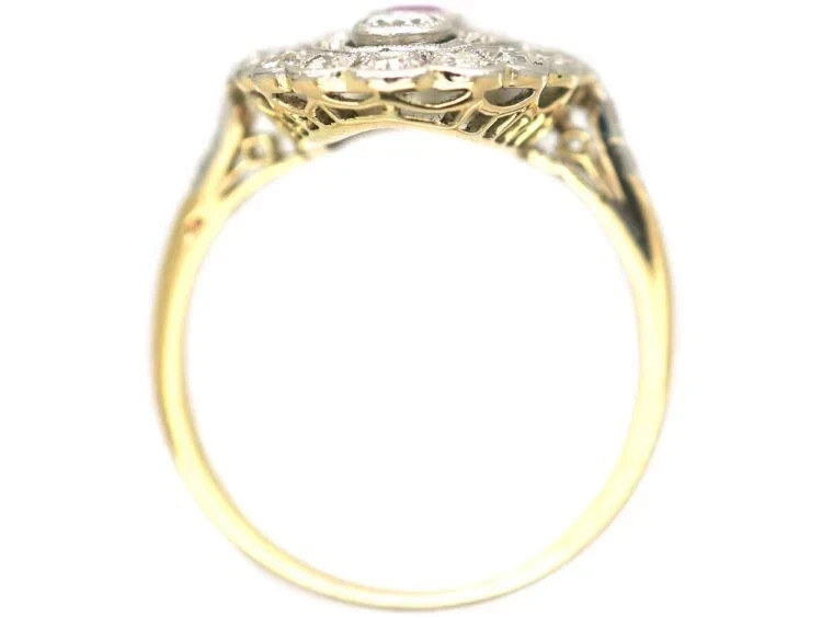 Art Deco Style Ruby & Lab Created Diamond 14K Yellow Gold FN Engagement Ring