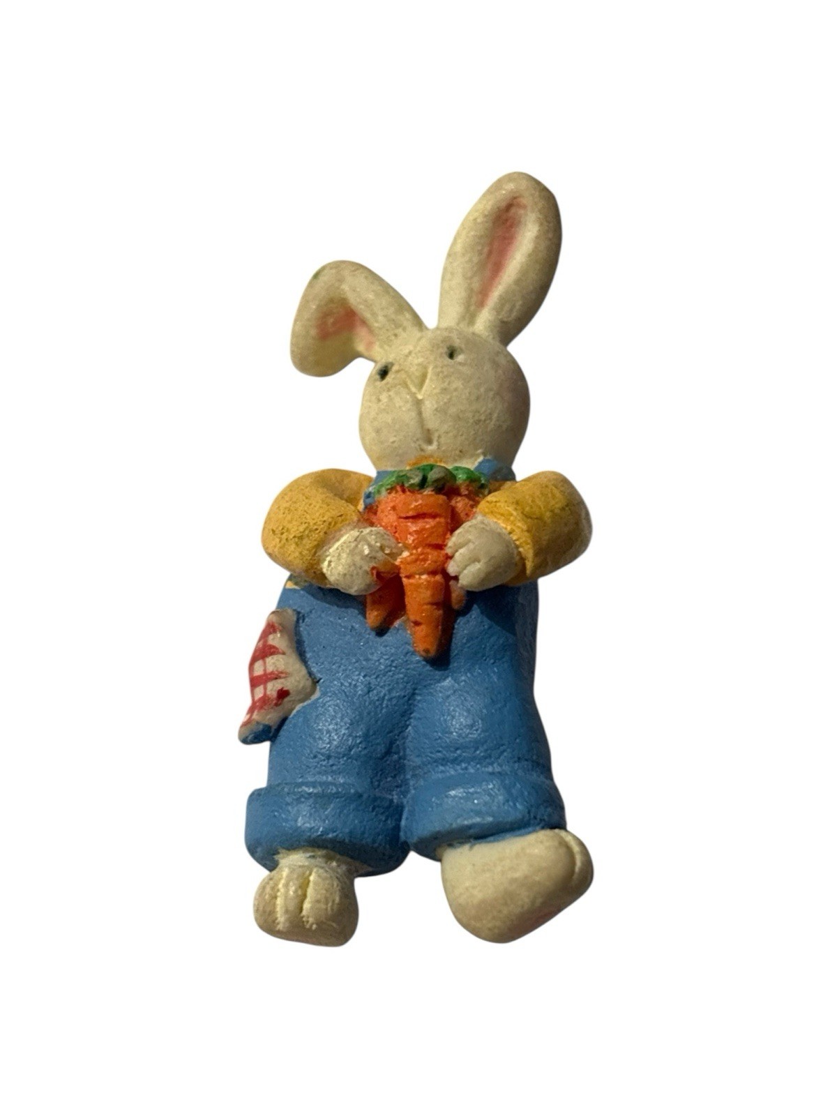 Bunny Rabbit Brooch Pin Resin Painted Vintage Easter 2” Figural Holding Carrots
