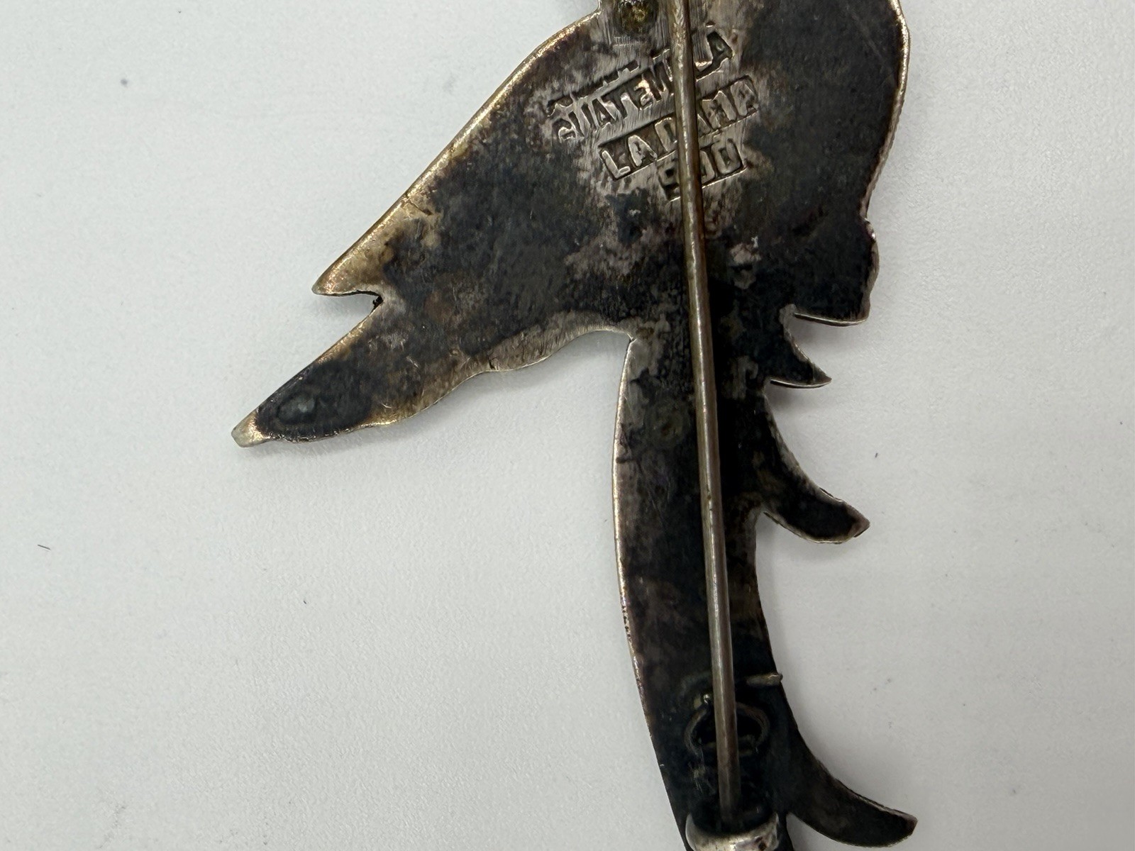 Vintage Silver Quetzal Bird Brooch Signed La Dama Studio Guatemala 900 Silver