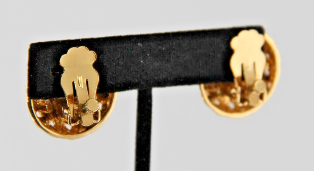 Nolan Miller Gold Tone Pink Crystals Clip Earrings Adjustable Tension, High End
